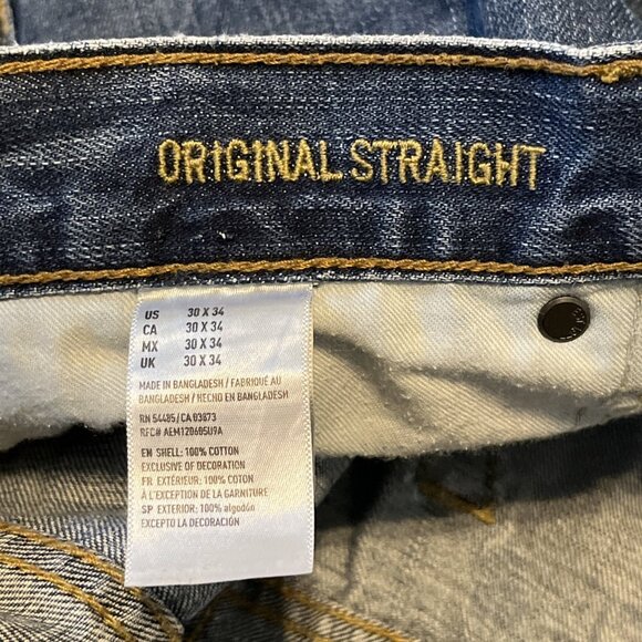 Men's American Eagle AE Original Straight Denim Jeans SZ 30x34 Blue Distressed - Picture 12 of 13